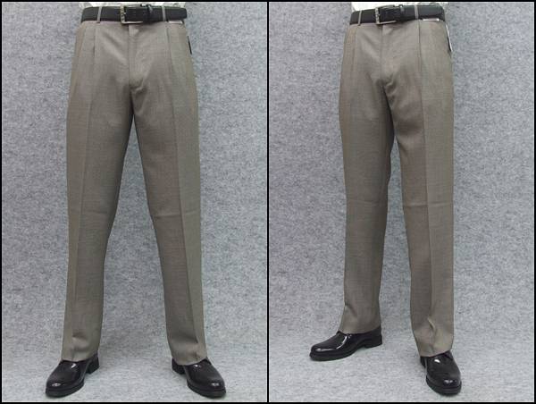 尾州産スーツ生地☆春夏☆2タックパンツ茶T6004D ★85cm