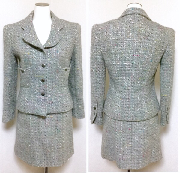 シャネル☆ココマークボタンミックスツイードジャケットスーツ38