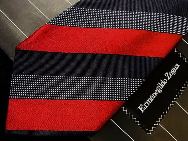 ・ω・ｊillv♪AH3092美品ゼニアのストライプ織ネクタイ