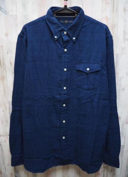 ラルフローレン☆長袖ワークシャツ L/インディゴブルー