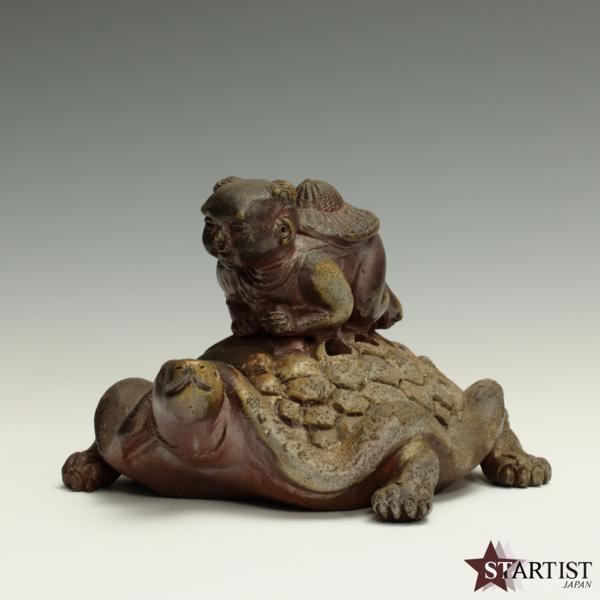 【宝の蔵】 藤原陶臣 作 備前亀香炉 共箱付 ★蔵出品★