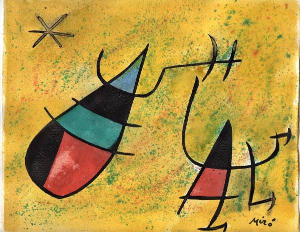ジョアン・ミロ Miro ☆希少☆ ドローイング ( 油彩画 ) 肉筆 美術品