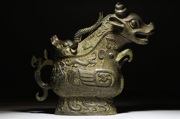 商時代 細工 青銅器 龍鳳文 双頭羊首觥 6.63kg 52cm H1378 他にも