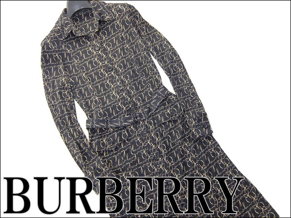 バーバリーロンドン 総柄シルクジャージーワンピース40黒★23694