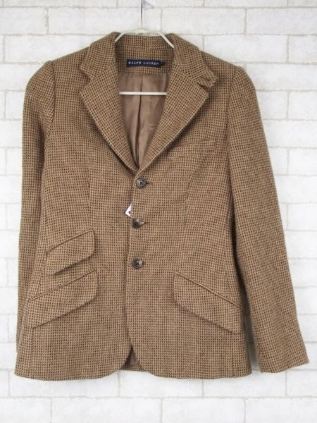 美品 ラルフローレン 羊毛アルパカ混 テーラードジャケット 茶 7 中古 