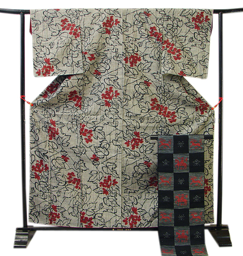 【きものしらゆり】即決！お洒落な真綿紬＆八寸名古屋帯 B017