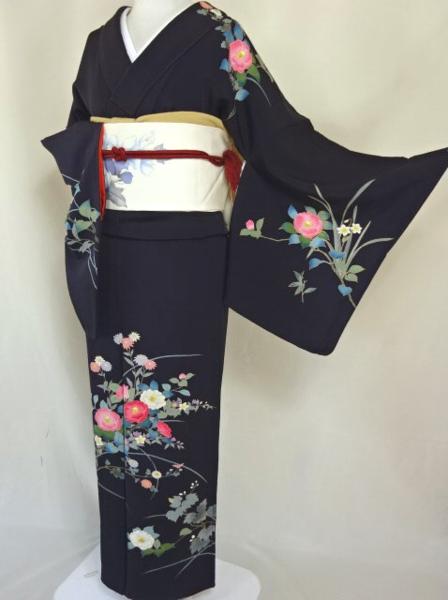 ふわり未使用１２箱 豆菊*寒椿がふわり花開く＊蒼の葉に寄り添われて*訪問着♪372 豆菊