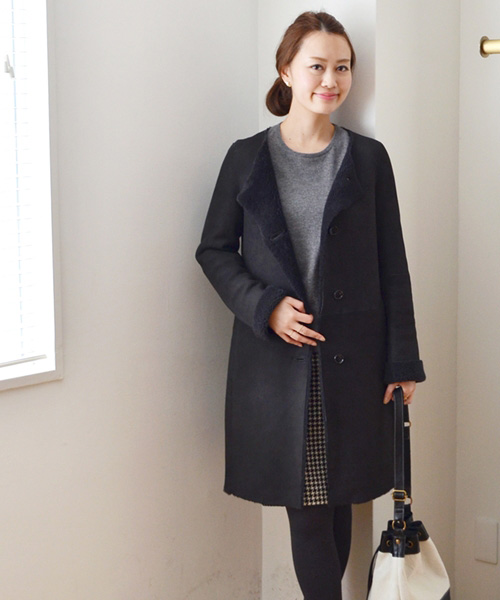 新品☆百貨店購入◎シップス◎ノーカラームートンコート☆ファー