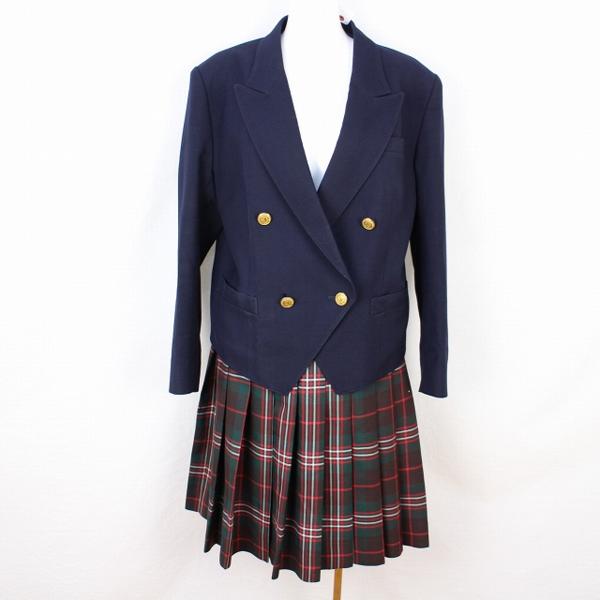中古170A伊勢原高校制服ブレザーチェックスカート上下紺EK8031