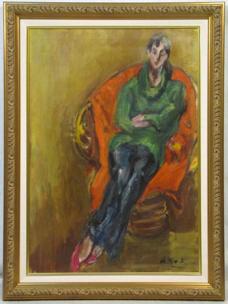 原精一　「丸い椅子」　額装１５号　一味違う、力の充実した逸品