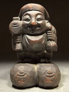 真作 石崎秀峰 大黒天 恵比寿 ブロンズ像 福神 仏像 彫刻 仏教美術