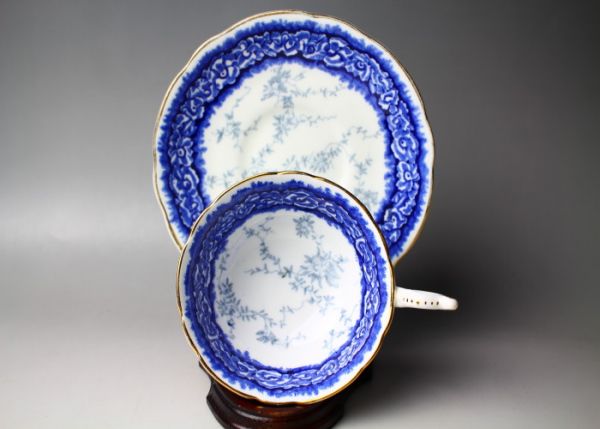超贅沢品 Coalport 1926年+ 花柄青彩金彩 カップ&ソーサー No2 コール