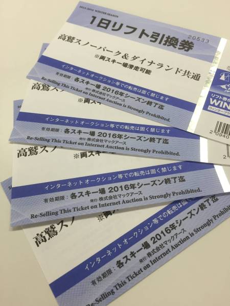 高鷲スノーパーク＆ダイナランド共通 1日リフト引換券4枚