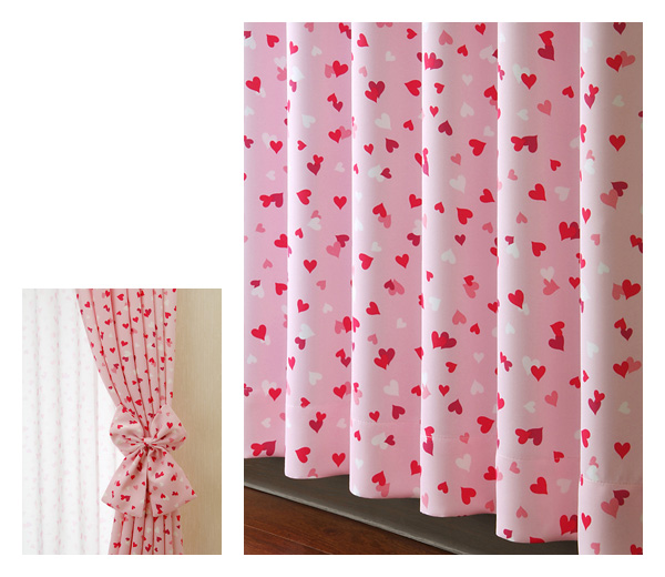 ◆送料無料◆姫カーテン フェアリーハート100×178ピンク2枚入