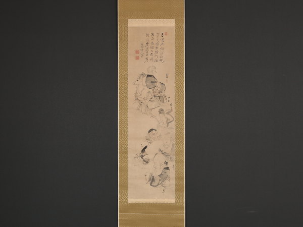 伝来】z7259〈渡辺南岳 松村景文 豊彦 東東洋〉合作 七福神図