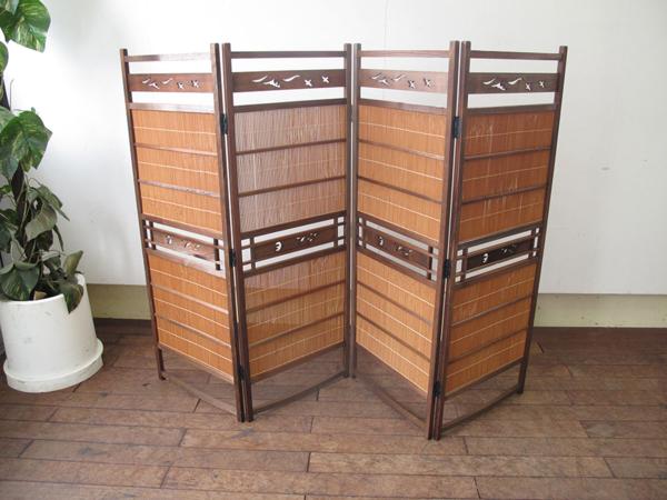 【T2615】屏風 四曲一隻 衝立 建具 和家具 パーティション