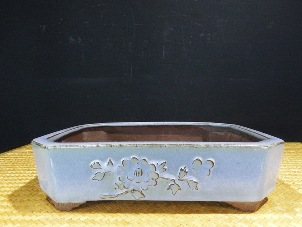 ◇盆栽幸◇松泉山秋ー内縁浮彫隅入長方鉢◇和鉢◇左右：２５cmB