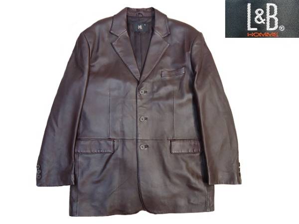 0855■美品最高級L＆B羊革ラムレザーテーラードジャケット茶LL