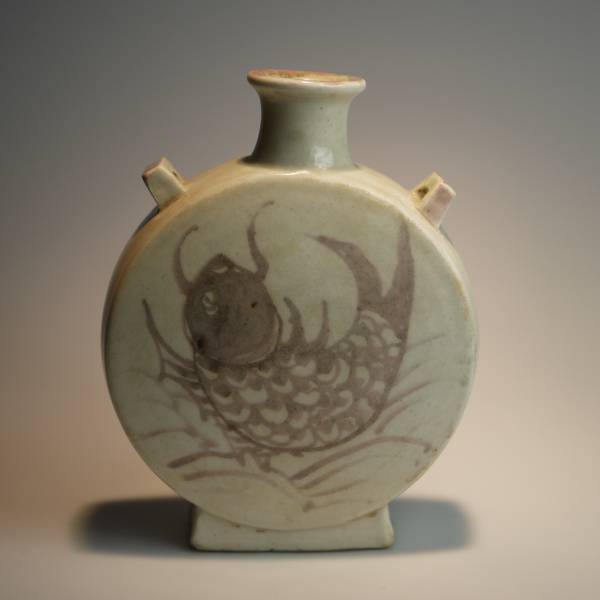 時代物 扁壺 李朝 朝鮮美術 俵壺 鶏龍山 韓国古美術 白磁 鉄絵 高麗