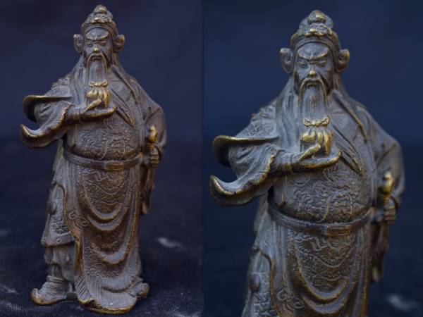 桜感謝祭 唐物 銅製●三国誌戦神.関羽持帥印像●美品