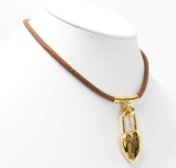 ★カデナ付きチョーカー エルメス ブラウン×ゴールド★64154