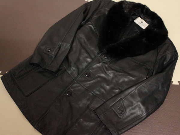 美品♪BALMAIN 着脱毛皮襟 最高級ラムレザーメンズコート 黒