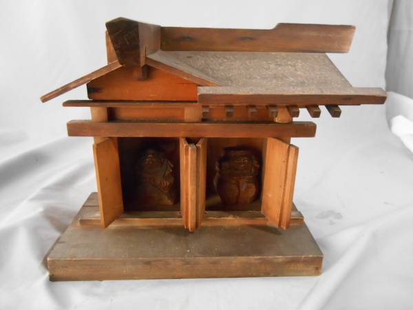 [珍品]，厨子，社殿，恵比寿・大黒天像木彫り，彫刻彫り，時代，(1298)