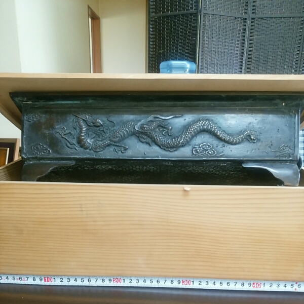 水盤 花器 古銅 長方水盤 銅水盤 竜 唐獅子　大明宣