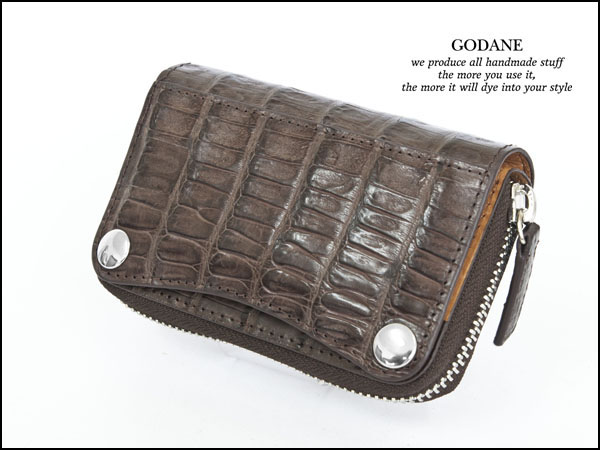 Outlet ゴダン カイマンクロコ革 キーケース マルチケース 茶BR