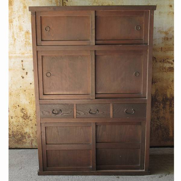 2)古い 水屋箪笥 食器棚 本棚 キャビネット アンティーク