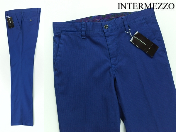新品 定2万インターメッツォ◇柄 コットンストレッチパンツ 青82