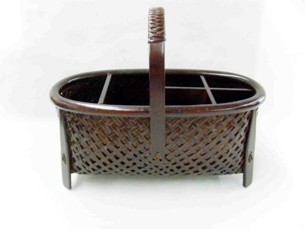 ☆未使用☆　竹製　ウレタン塗装　リモコンラック ペン立て 竹籠