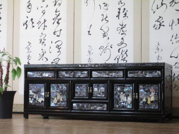 極上 逸品 黒漆 青貝螺鈿細工 ローボード/箪笥/韓国伝統工芸 xvpbvx