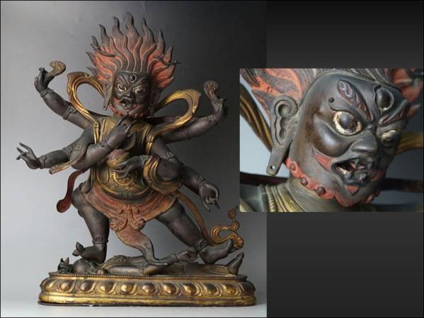 X31◇銅造鍍金 マハーカーラ像 神像 チベット密教美術 時代唐物_1