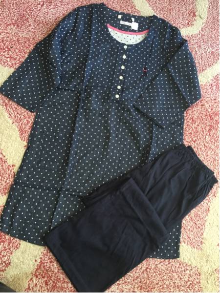 新品☆ワコール【ナルエー】七分袖ネイビードットパジャマ☆M