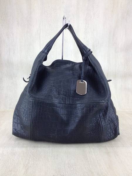 Furla◆ハンドバッグ/BLK/レザー/ショルダーヒモ欠品