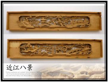 KP902◆展示品◆特上彫 豪華彫刻 檜 近江八景 欄間一対 3寸 68万