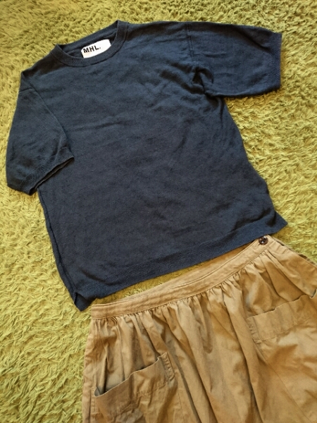 MHL.コットン リネン半袖ニット マーガレットハウエル クルー