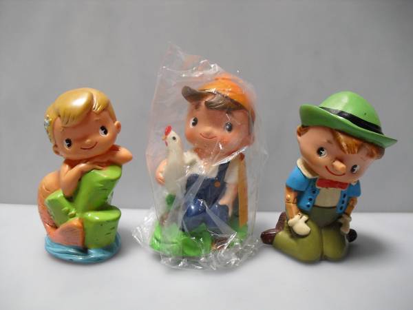 北陸銀行　ピノキオ 人魚姫 豆の木ジャック　ソフビ貯金箱　3体