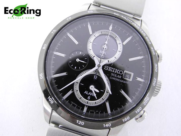 1円 超美品 セイコー V172-0AP0 ソーラー クロノ 腕時計 AB209