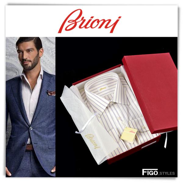6万 新品 Brioni ホワイト ストライプ ドレスシャツ43 1円