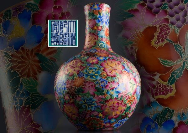 公BGY)中国美術 大清乾隆年製 粉彩描金花尽花瓶 旧家所蔵 1942 大清