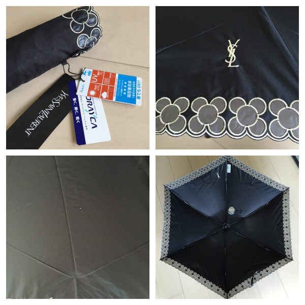 新品イヴサンローラン1級遮光晴雨兼用折りたたみ日傘軽量お花 黒 新