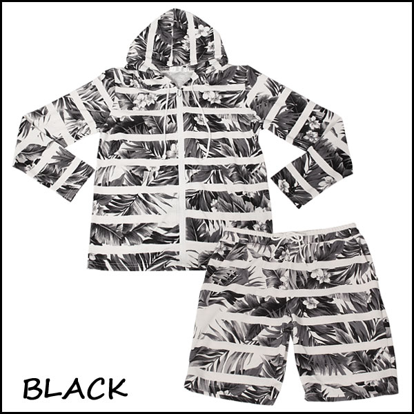 フラワー柄ボーダーパーカーセットアップ　2L　ブラック　新品☆