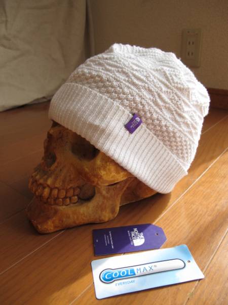 試着のみ COOLMAX ニットキャップ 白/ナナミカnanamicaパープル