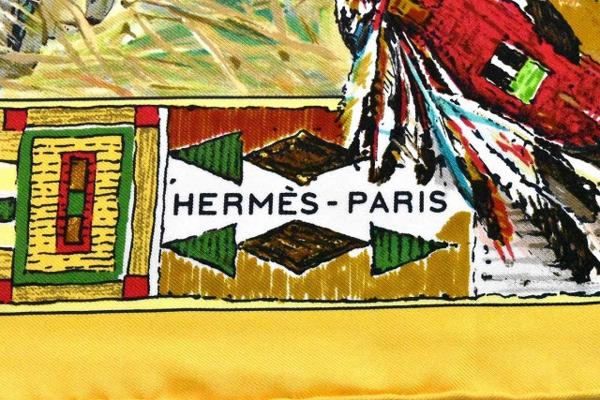 1円美品エルメス◆シルク100% スカーフ シャイアン族 黄 (26358