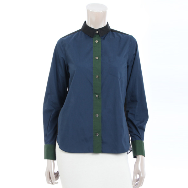 sacai luck バックシフォン シャツ ネイビー×ブラック 2(15108