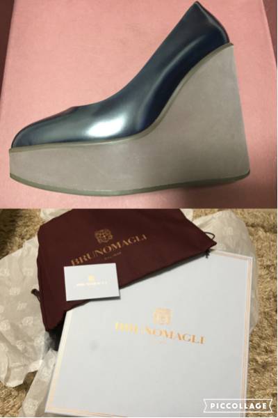 美品 BRUONMAGLI ブルーノマリ ウェッジソール ネイビー 33