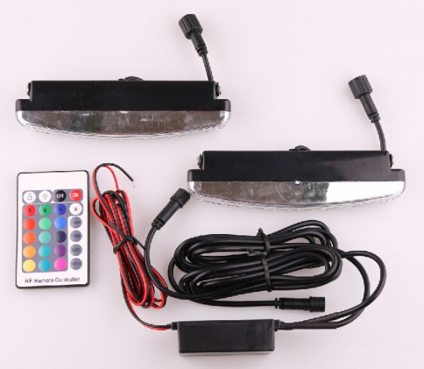 高輝度フルカラー RGB LED デイライト 8連 リモコン付16色発光