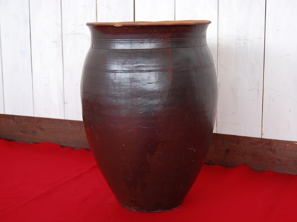 【古民具/和庭園/古い唐津焼の甕/水瓶/H60cm】壷鉢傘薩川苗